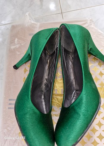 Yeşil Saten Stiletto Ayakkabı - Görsel 2