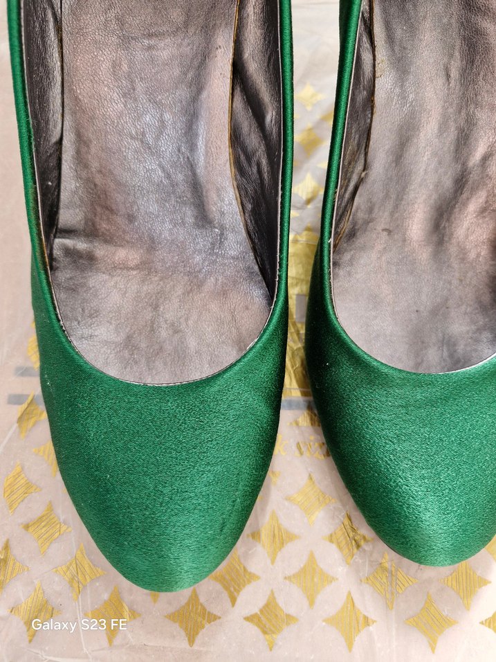 Yeşil Saten Stiletto Ayakkabı - Görsel 3