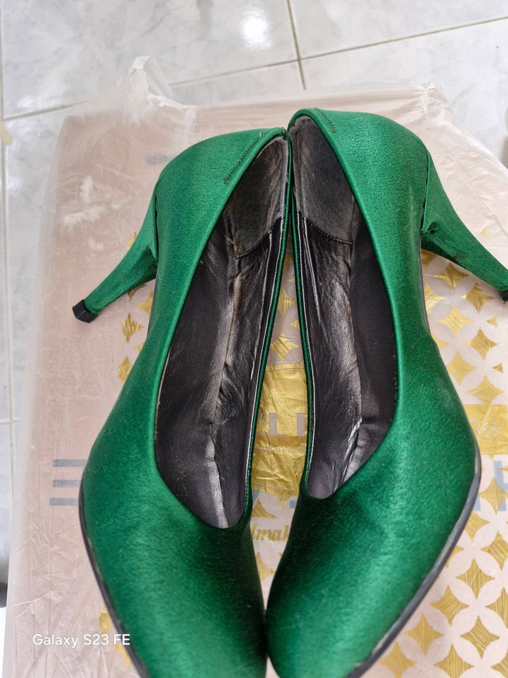Yeşil Saten Stiletto Ayakkabı - Görsel 2
