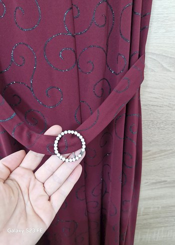 40 Beden Bordo Kemerli Abiye Uzun Kadın Tulum