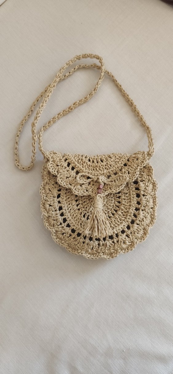 Bej Nakışlı Püsküllü Örgü Kadın Çapraz Çanta - Görsel 2