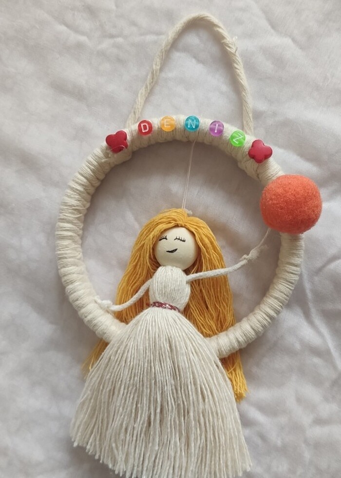 Makrome bebek duvar süsü - Görsel 5