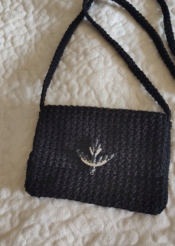 Siyah Nakışlı Örgü Kadın Çanta - Görsel 2