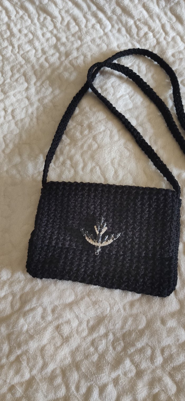 Siyah Nakışlı Örgü Kadın Çanta - Görsel 2