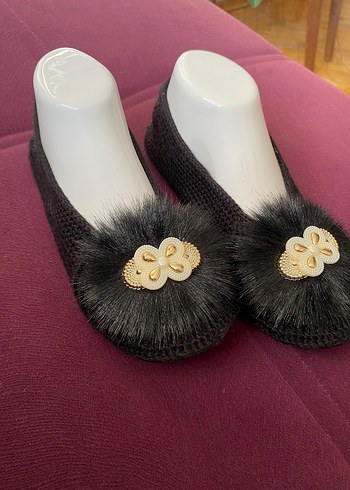 Kürklü İnce Örgü Kız Ev patiği - Görsel 5