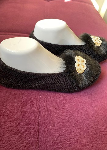 Kürklü İnce Örgü Kız Ev patiği - Görsel 6