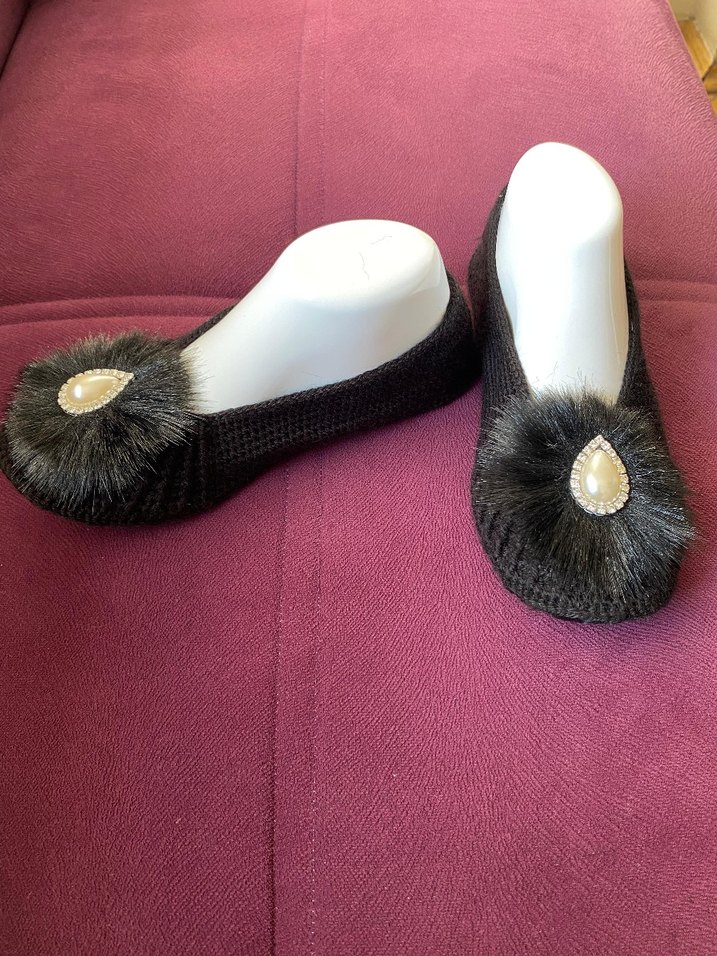 Kürklü İnce Örgü Kız Ev patiği - Görsel 3