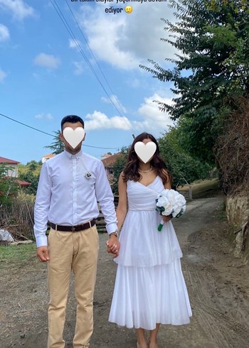 Beyaz Midi A Kesim Straplez nikah elbisesi - Görsel 2