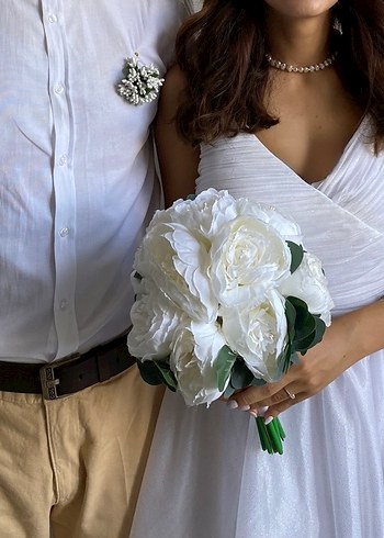 Beyaz Midi A Kesim Straplez nikah elbisesi - Görsel 3