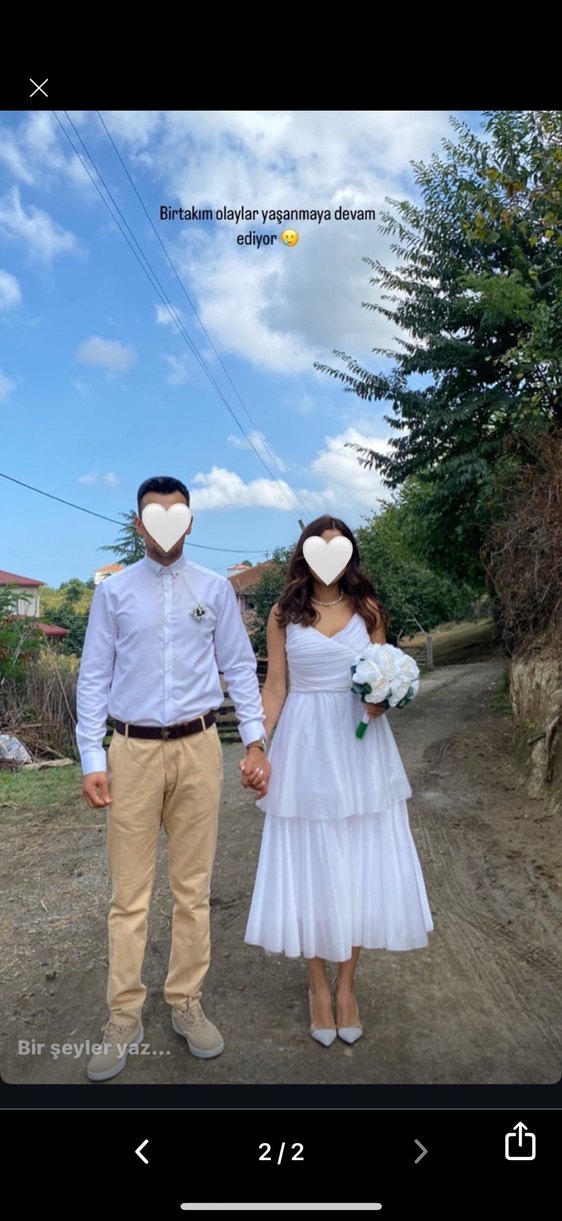Beyaz Midi A Kesim Straplez nikah elbisesi - Görsel 2