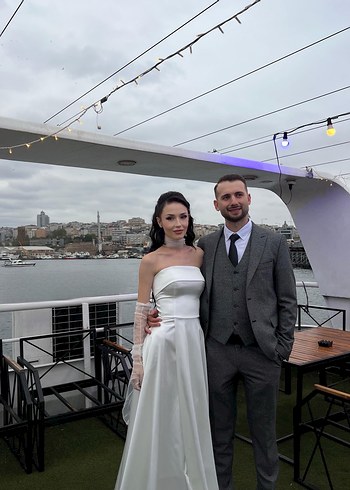 Straplez Gri A Kesim Uzun Gelinlik - Görsel 2