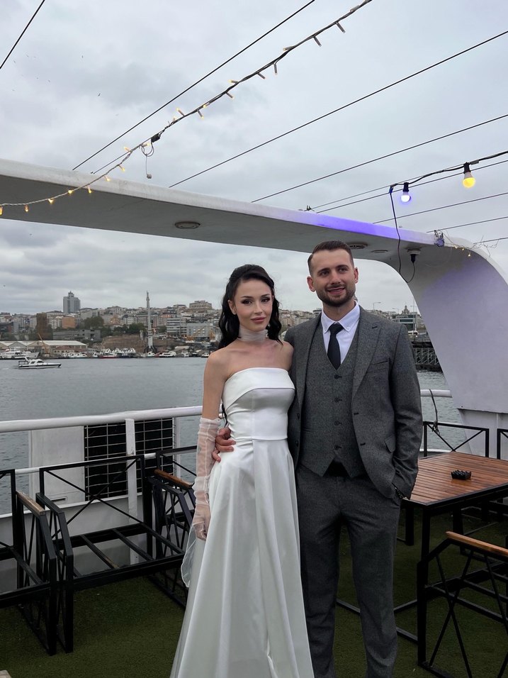 Straplez Gri A Kesim Uzun Gelinlik - Görsel 2