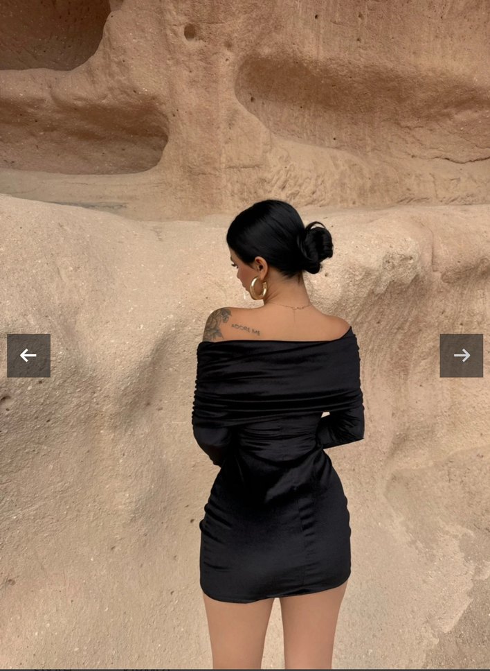 Siyah Madonna Yaka Kadife Mini Elbise - Görsel 2