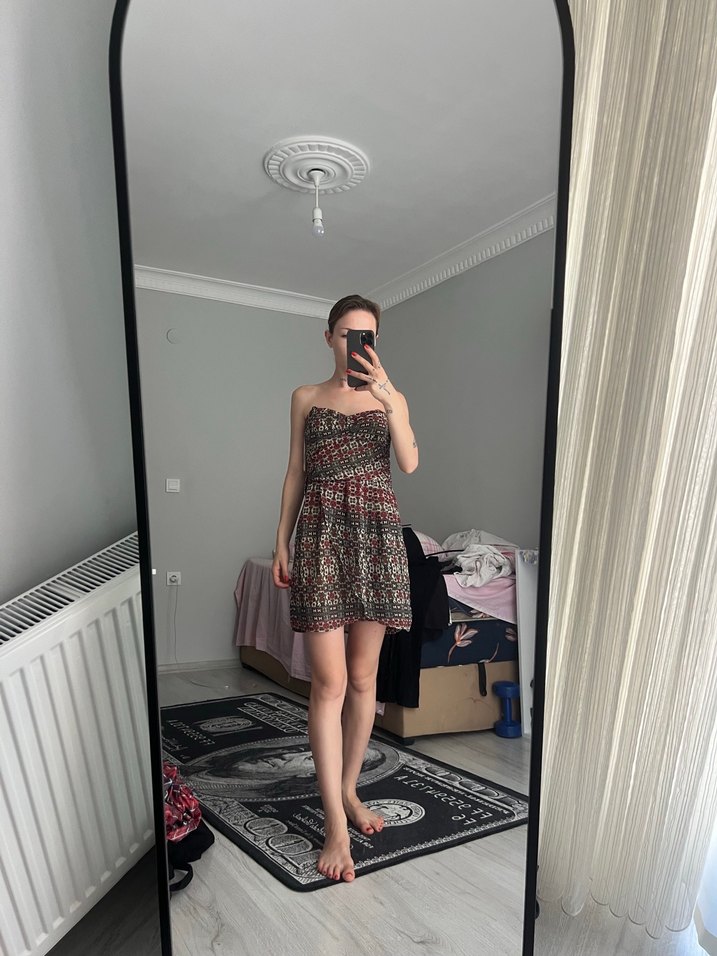 Kadın Çok Renkli Straplez Midi Elbise s - m bedene uygun - Görsel 2