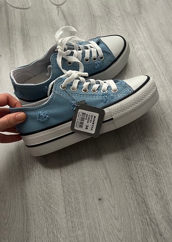 Kadın Mavi Denim Bağcıklı Spor Ayakkabı - Görsel 4