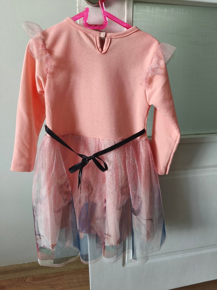 Kız Çocuk Uzun Kollu Pembe Fırfırlı Elbise - Görsel 3