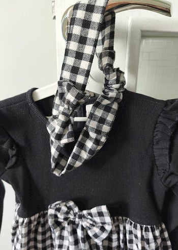 Uzun Kollu Fırfırlı Siyah Kareli Kız Elbise - Görsel 5