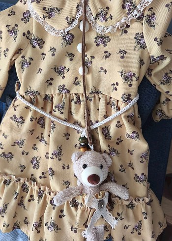 Nakışlı Bej Kız Çocuk Bohem Elbise - Görsel 6