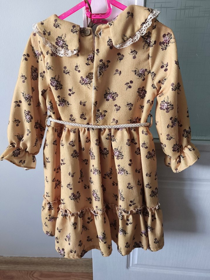 Nakışlı Bej Kız Çocuk Bohem Elbise - Görsel 5