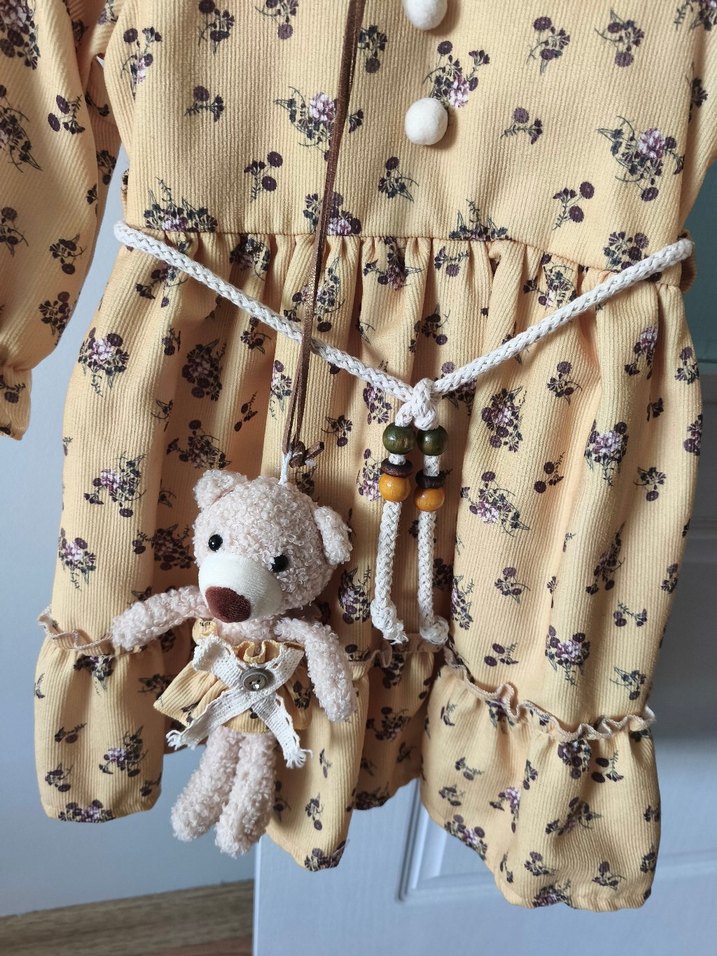 Nakışlı Bej Kız Çocuk Bohem Elbise - Görsel 4