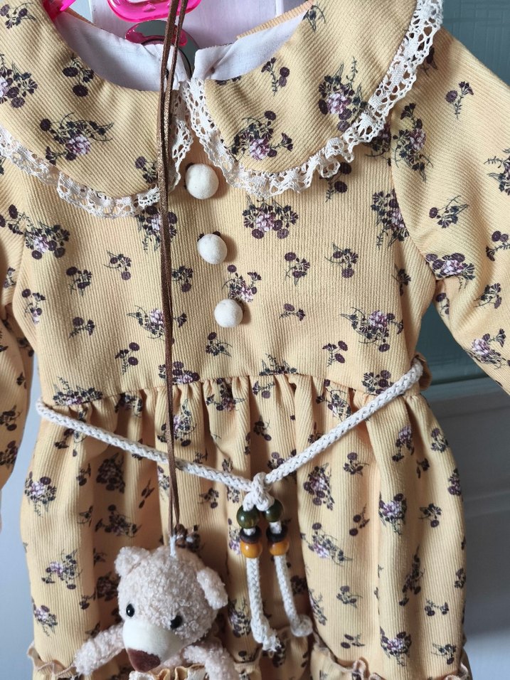 Nakışlı Bej Kız Çocuk Bohem Elbise - Görsel 3