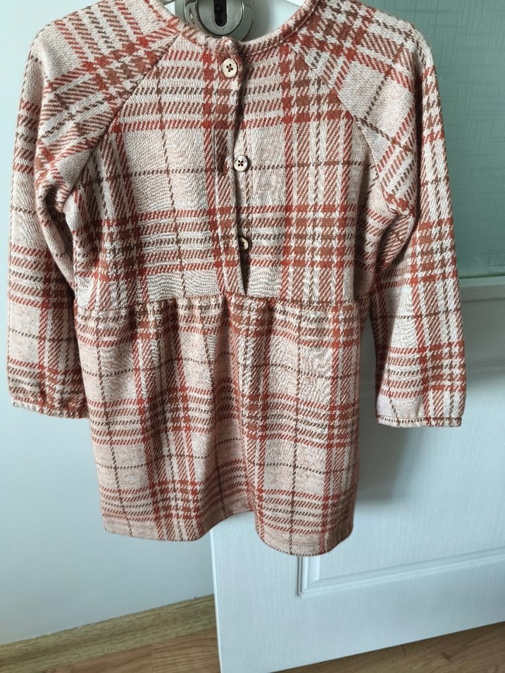 Ekoseli Bej kız çocuk elbise - Görsel 4