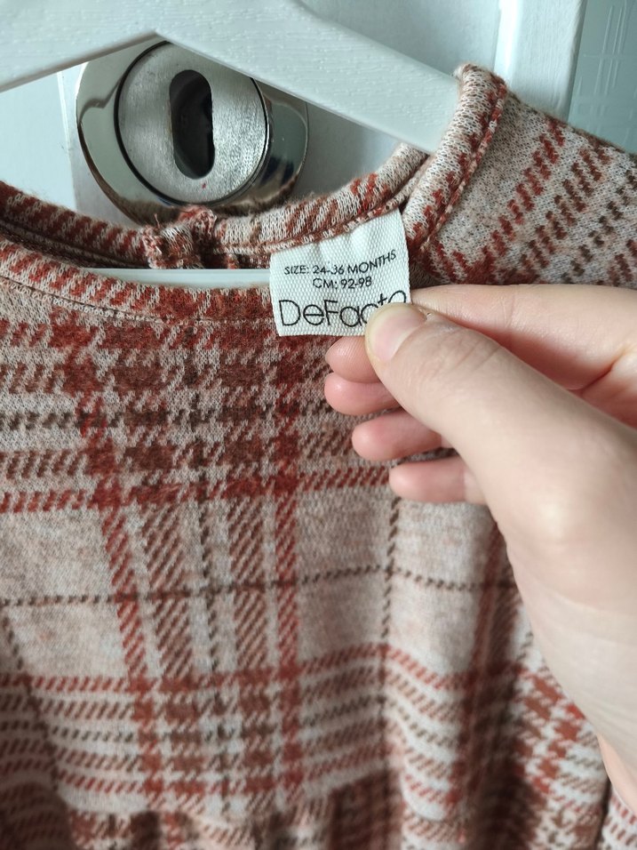 Ekoseli Bej kız çocuk elbise - Görsel 3