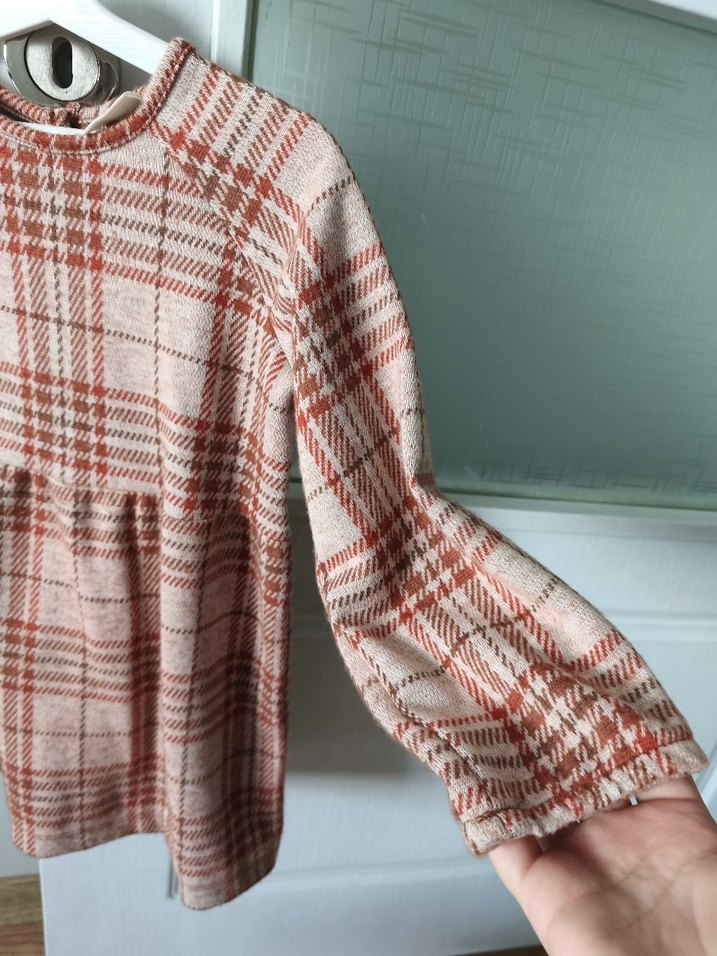 Ekoseli Bej kız çocuk elbise - Görsel 2