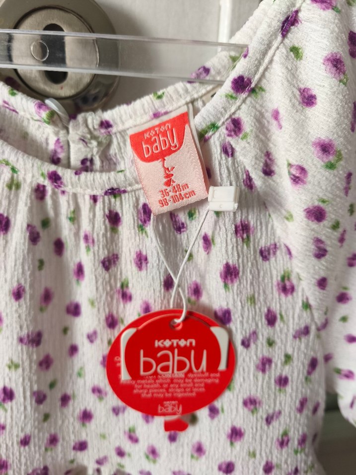 Kız Çocuk Beyaz Çiçekli  Elbise - Görsel 3