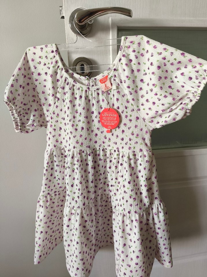 Kız Çocuk Beyaz Çiçekli  Elbise - Görsel 2