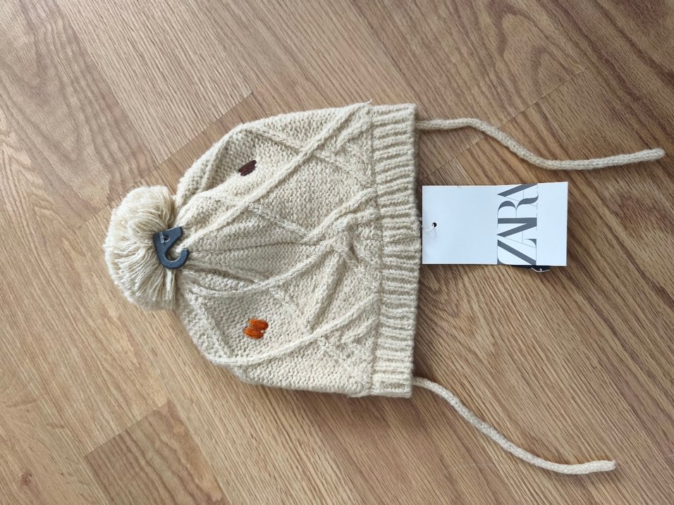 Nakışlı Bej Örgü Çocuk Bere - Görsel 2