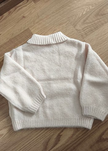 Beyaz Örgü Yün Kız çocuk Kazak - Görsel 4