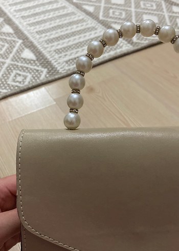 Diğer Boncuklu Kulplu Bej Deri Kadın Çanta