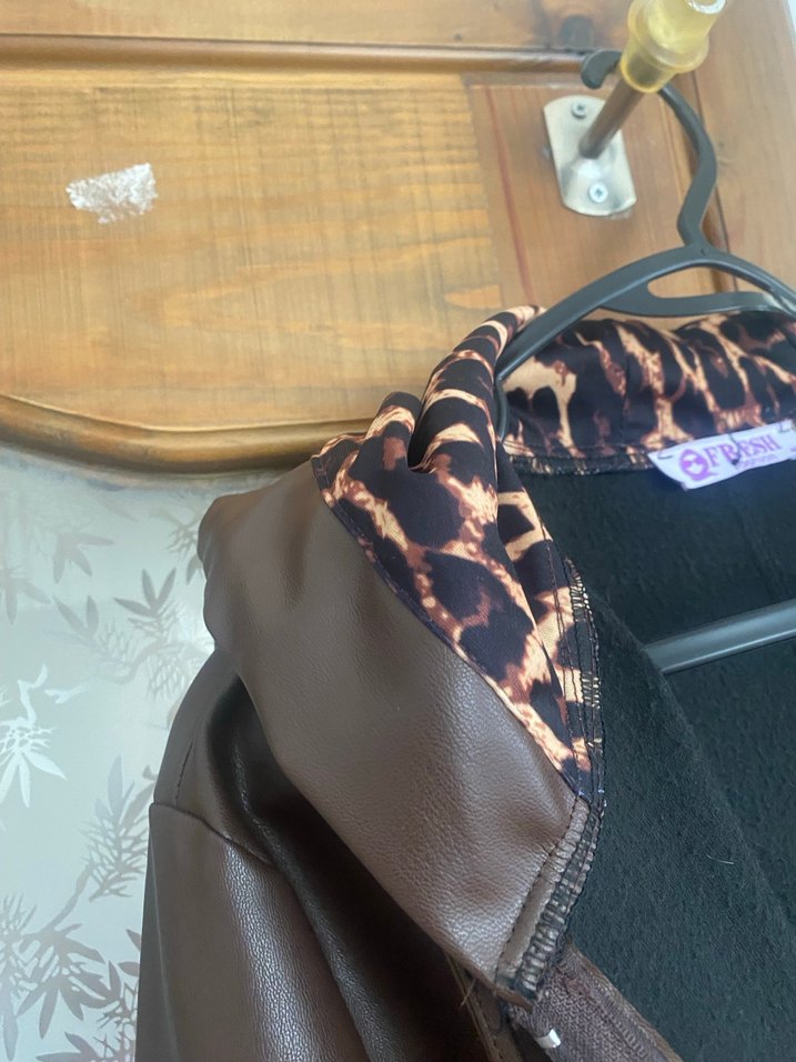 Kahverengi Deri Uzun Kadın Ceket - Görsel 2