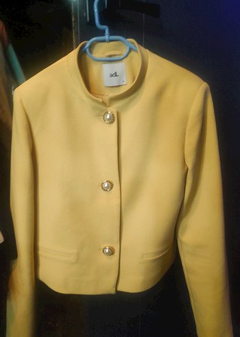 Sarı Mini Düğmeli Kadın Blazer