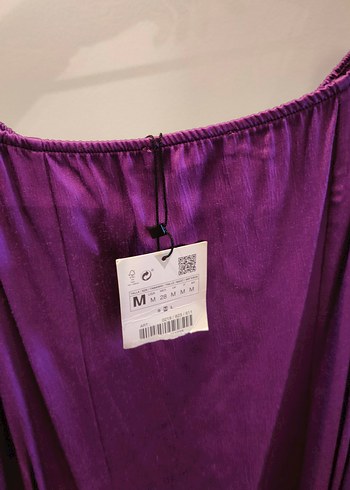 m Beden mor Renk Zara marka saten mini Elbise