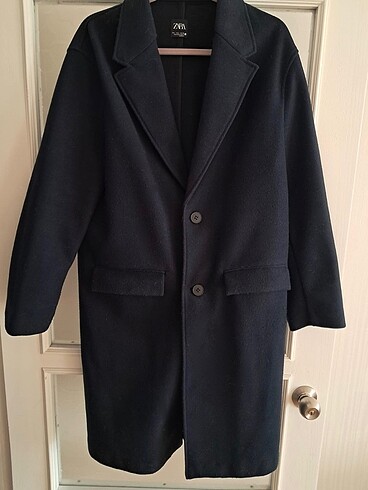 Zara marka lacivert oversize kaşe kaban