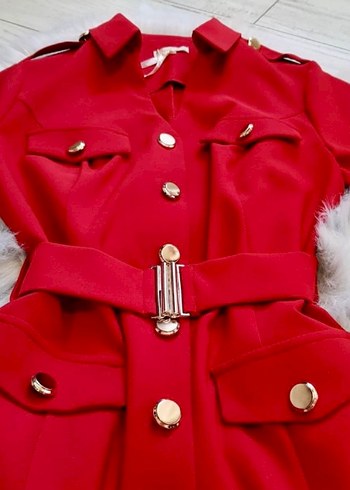 Düğmeli Kırmızı Elbise - Görsel 13