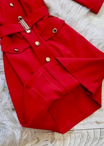 Düğmeli Kırmızı Elbise - Görsel 14