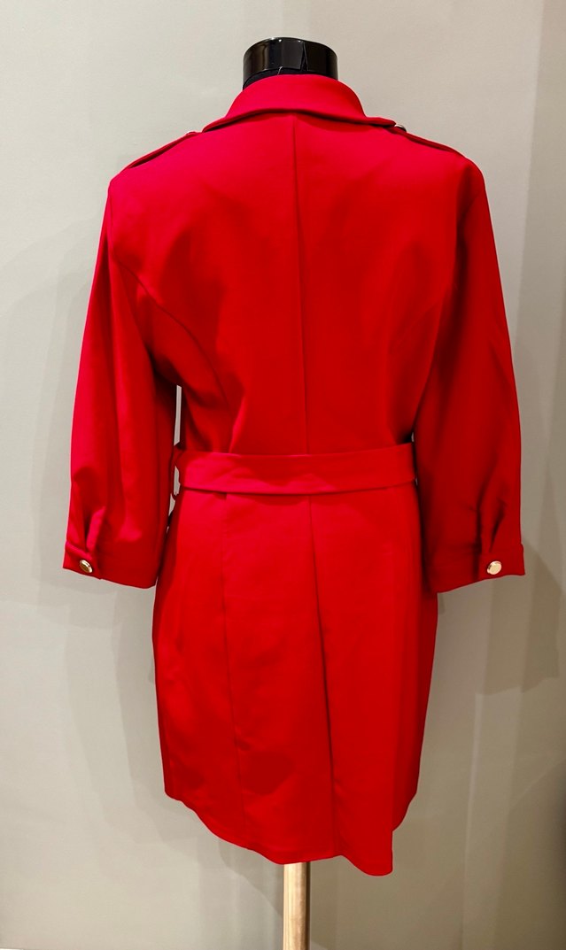 Düğmeli Kırmızı Elbise - Görsel 3