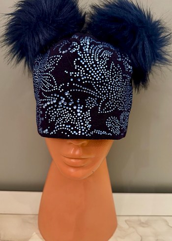 Kristal taşlı Çift ponponlu Kürklü Kadın Bere - Görsel 5