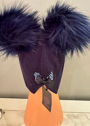 Kristal taşlı Çift ponponlu Kürklü Kadın Bere - Görsel 7