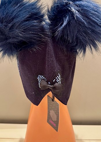 Kristal taşlı Çift ponponlu Kürklü Kadın Bere - Görsel 2