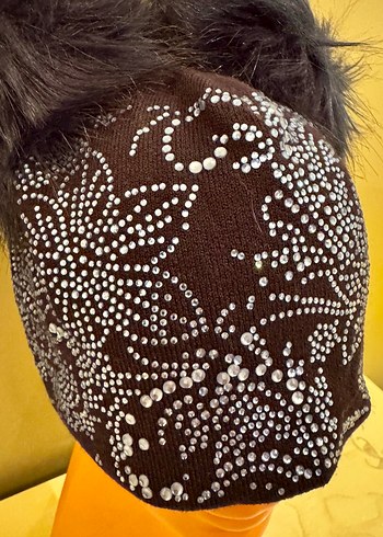 Kristal taşlı Çift ponponlu Kürklü Kadın Bere - Görsel 8