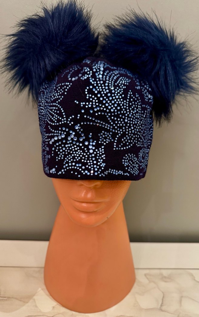 Kristal taşlı Çift ponponlu Kürklü Kadın Bere - Görsel 5