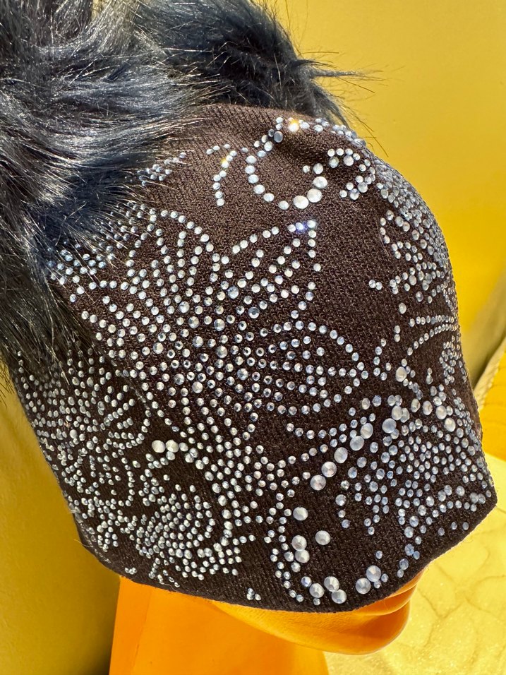 Kristal taşlı Çift ponponlu Kürklü Kadın Bere - Görsel 3