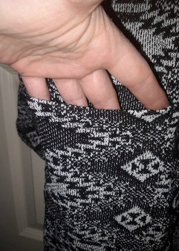 Bohem Gri Desenli Örgü Kadın Hırka - Görsel 3