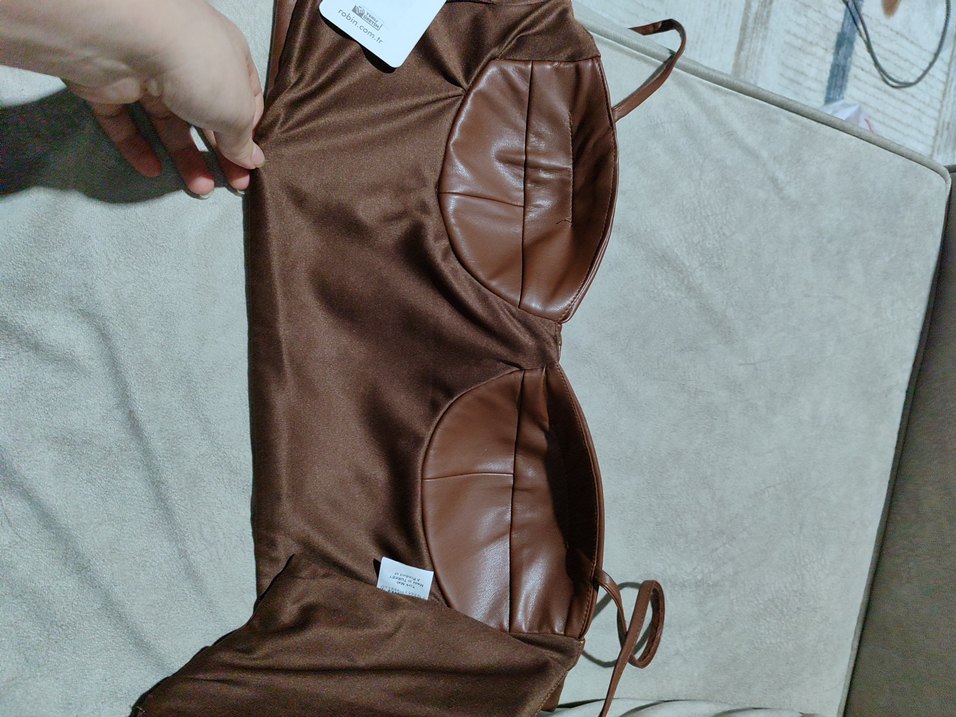 Kahverengi Deri Askılı Straplez Büstiyer - Görsel 3