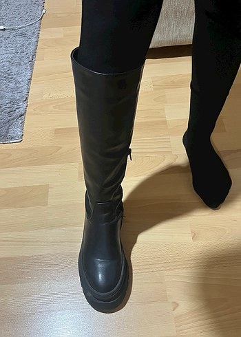 Kadın Siyah Rugan Platform Topuklu Dizüstü Çizme - Görsel 4