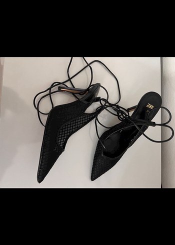 Siyah Yılan Derisi Desenli Bağcıklı Stiletto - Görsel 2